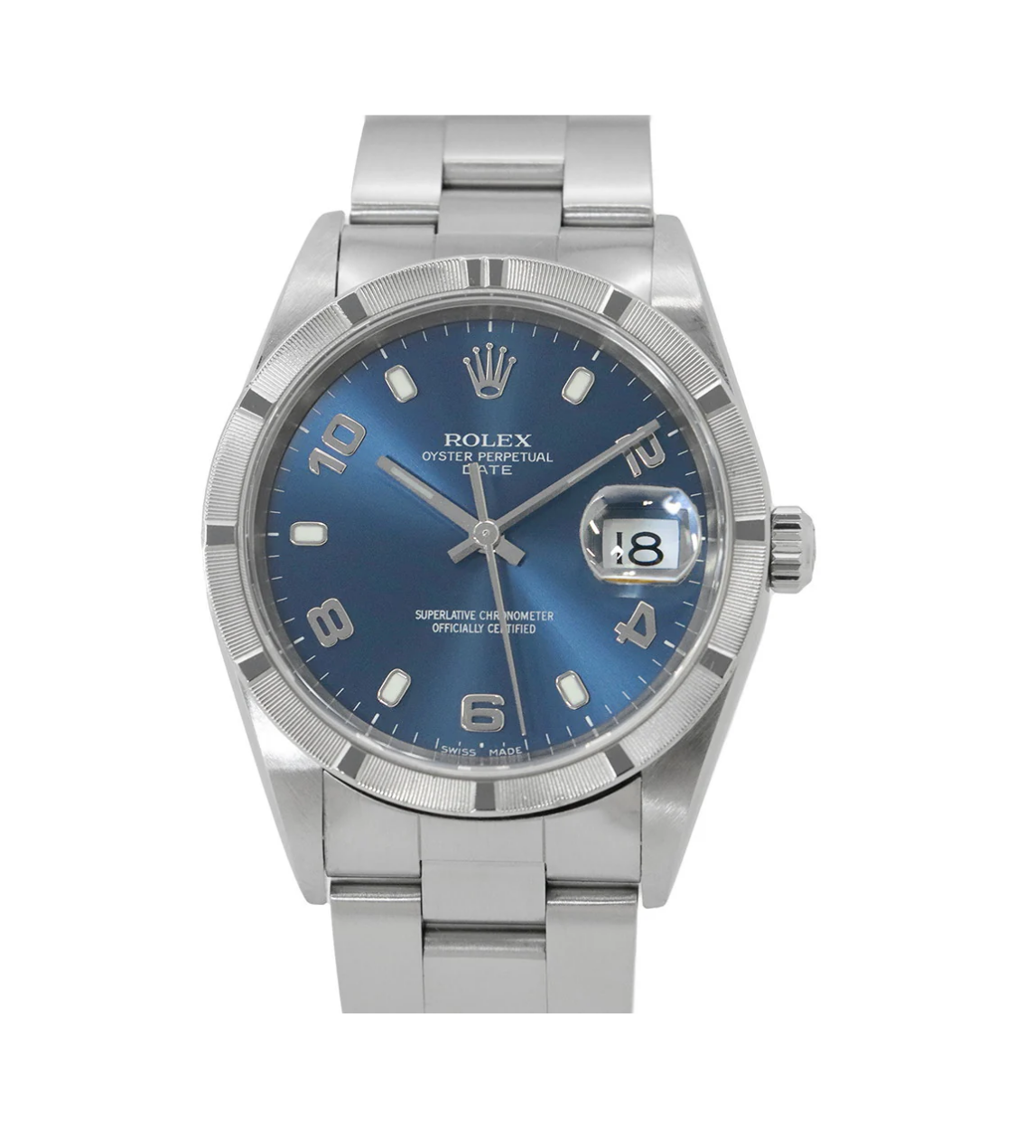 ROLEX Oyster Perpetual Date 34mm Stainless Steel Blue Dial