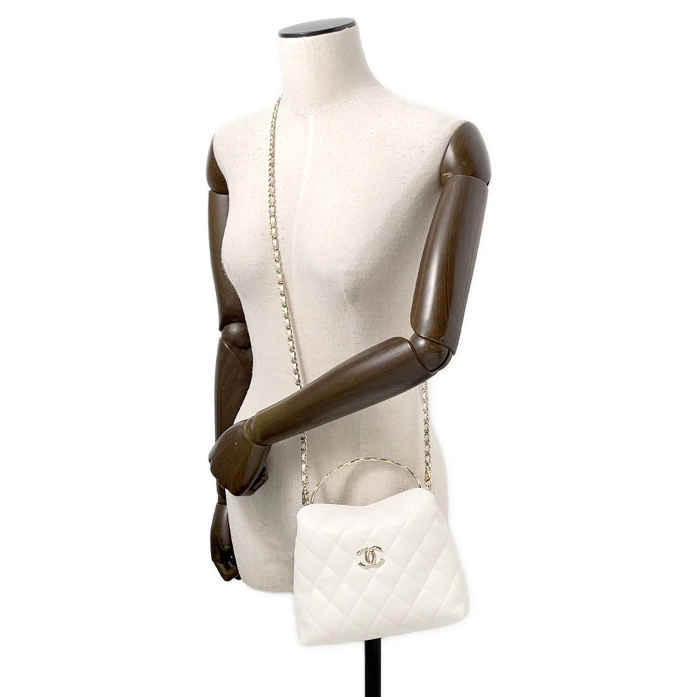 CHANEL Metal Top Handle Bag White Caviar Leather