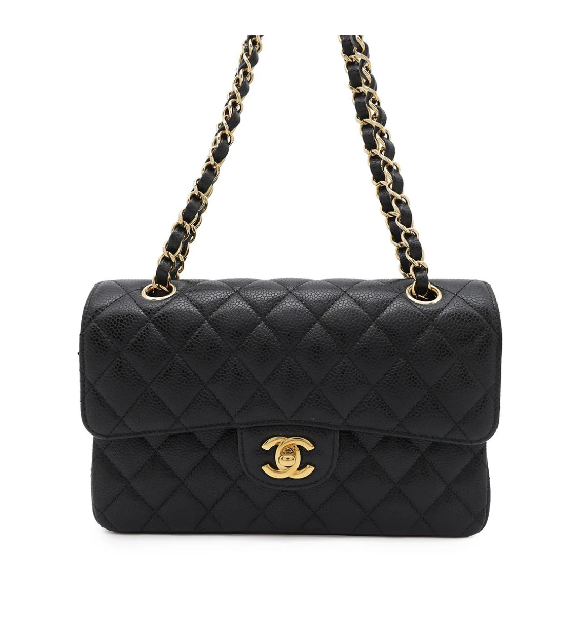 CHANEL 23 Matelasse Double Flap Black Caviar Chain Shoulder Bag