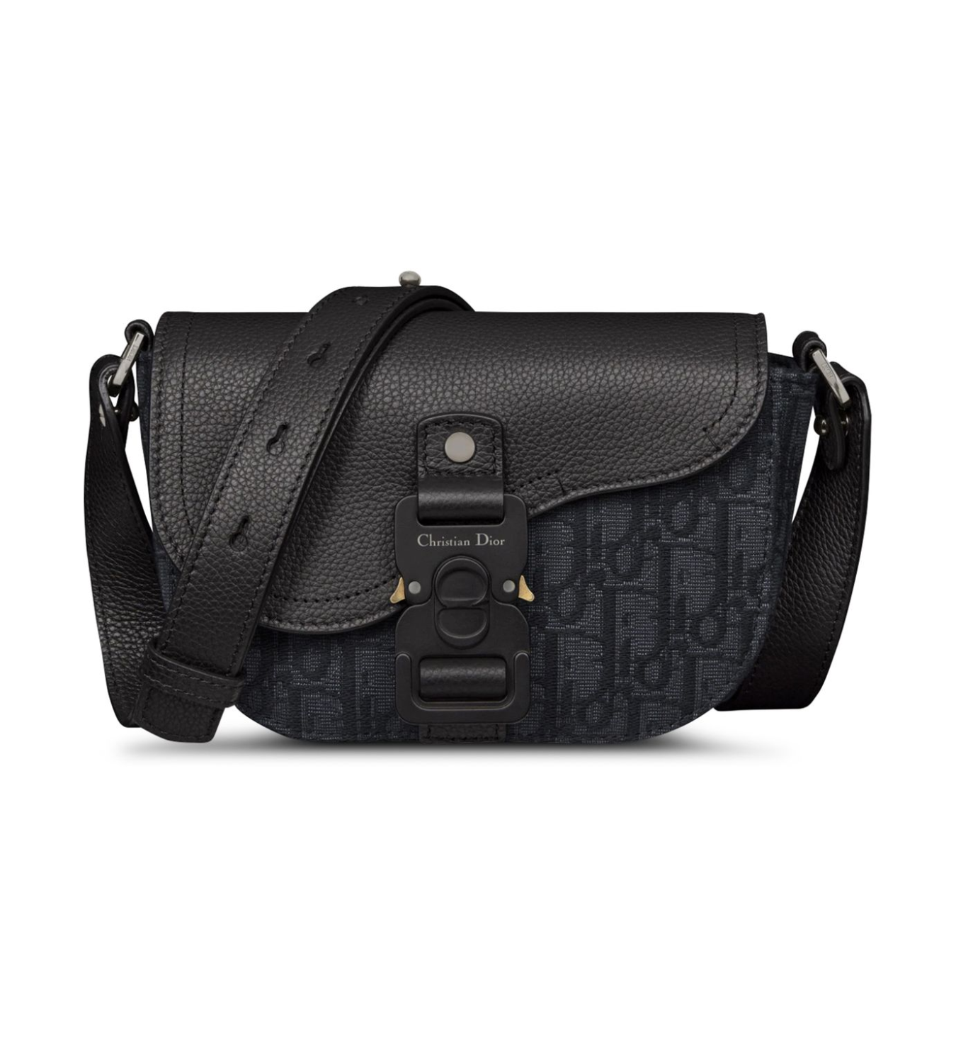 Dior Saddle Flap Black Leather Canvas Mini Messenger Bag
