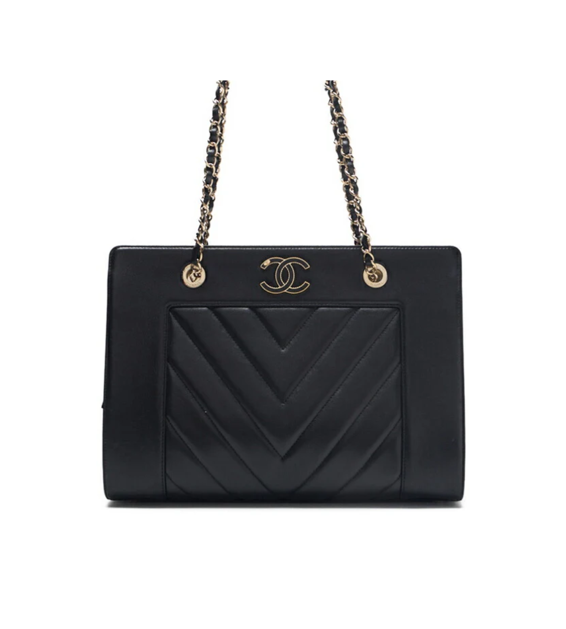 CHANEL V-Stitch Deca Coco Black Lambskin Bag