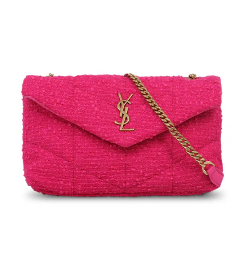 SAINT LAURENT Loulou Puffer Pink Tweed Shoulder Bag
