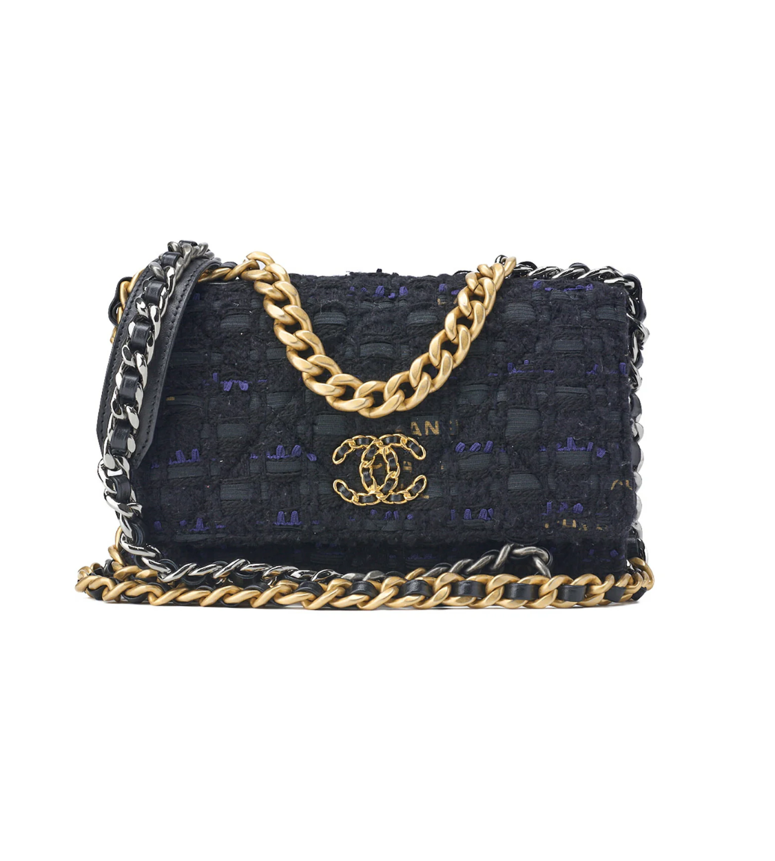 CHANEL 19 Matelasse Tweed Black Shoulder Chain Bag