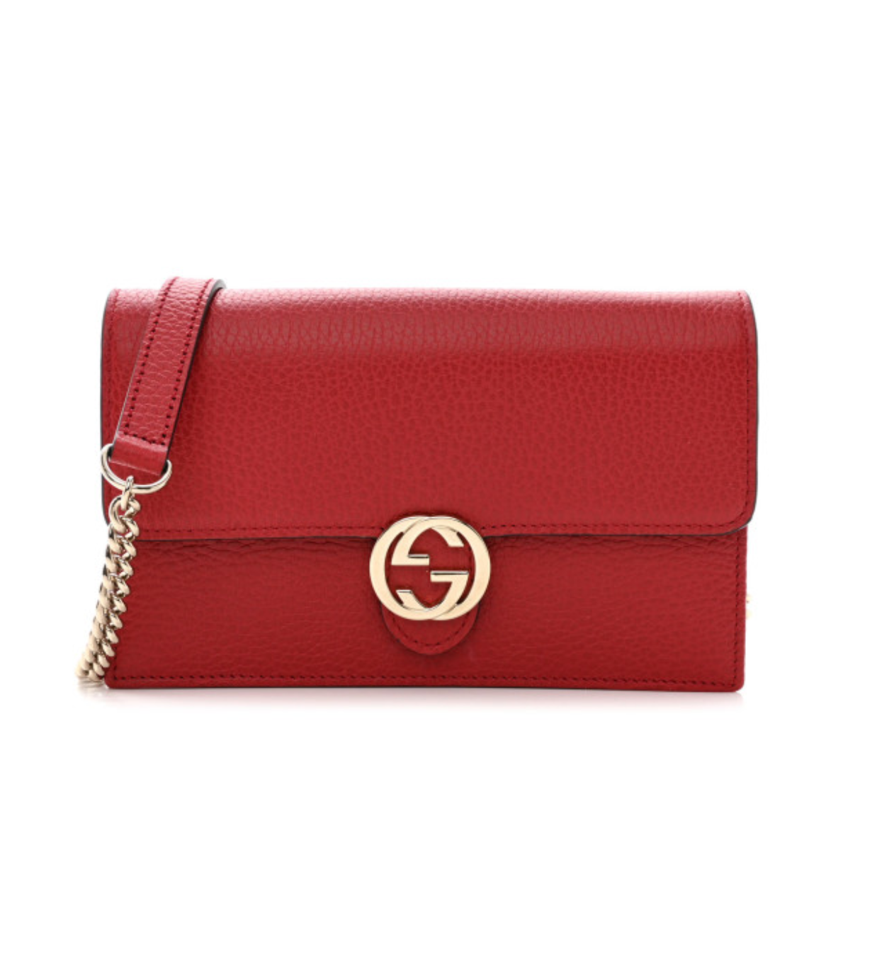 GUCCI Dollar Calfskin Interlocking G Chain Wallet Red