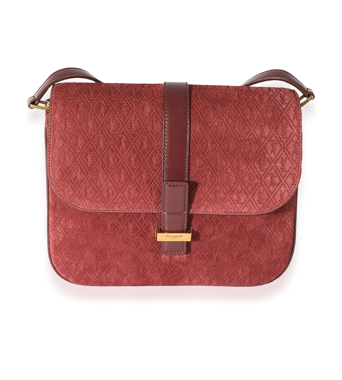 SAINT LAURENT Satchel Monogram Allover Bordeaux Suede Leather