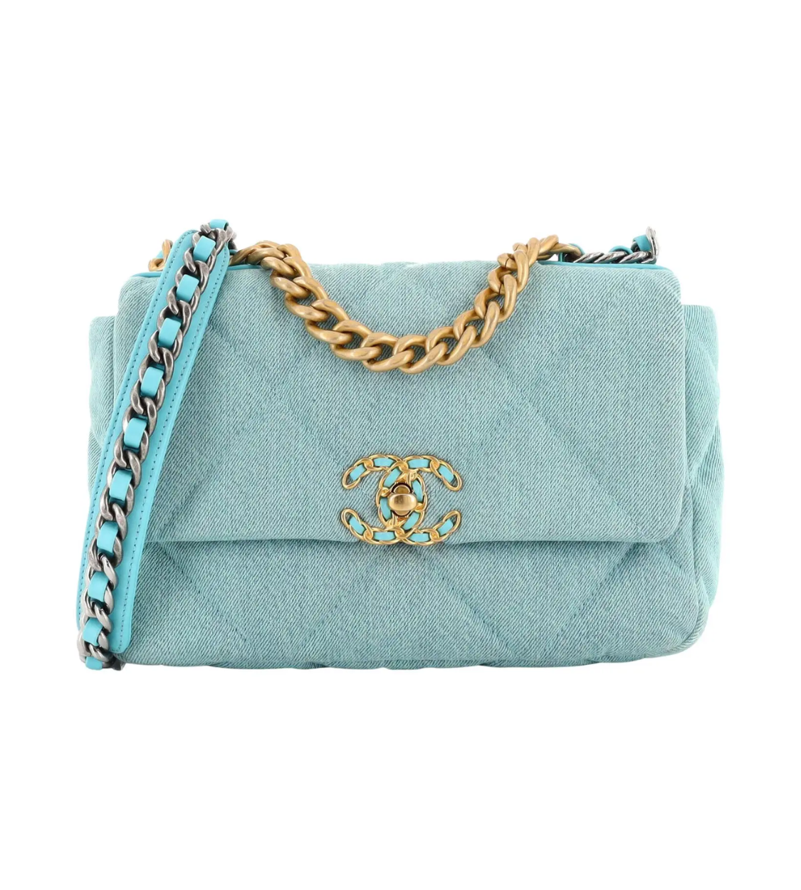 CHANEL 19 Flap Turquise Blue Denim Medium