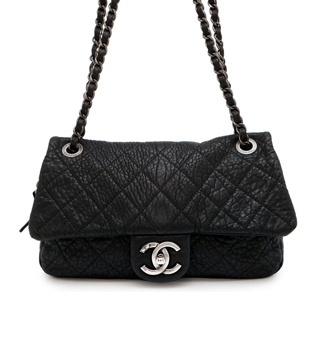 CHANEL Matelasse Black Leather Chain Shoulder Bag