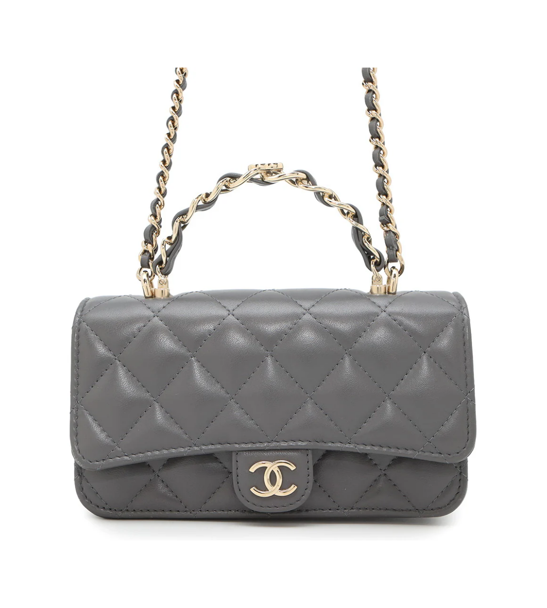 CHANEL Matelasse Chain Wallet Gray Lambskin