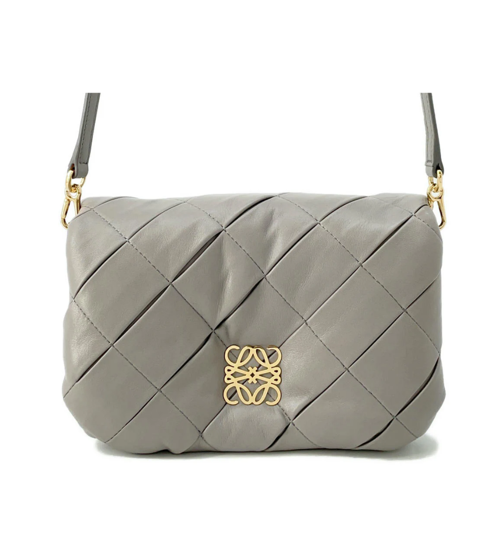 LOEWE Goya Puffer Pearl Grey Lambskin Shoulder Bag