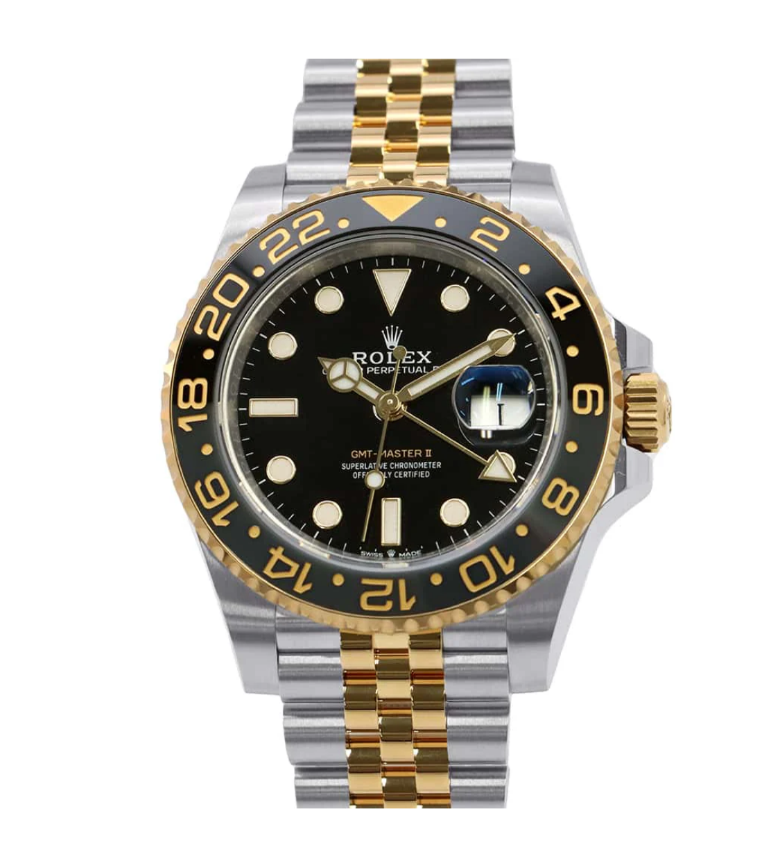 ROLEX GMT MasterII 40mm Stainless Steel 18k Yellow Gold Black Dial
