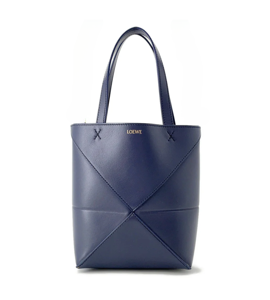 LOEWE Puzzle Fold Blue Tote Shiny Calf Leather Bag