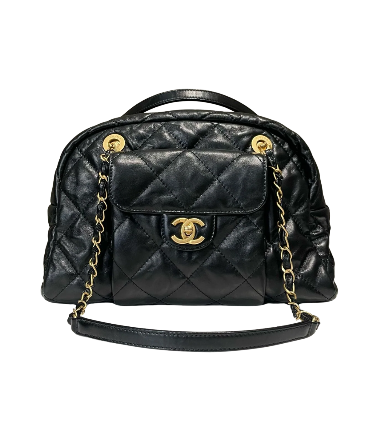 CHANEL Matelasse Maxi Bowling Black Calf Leather