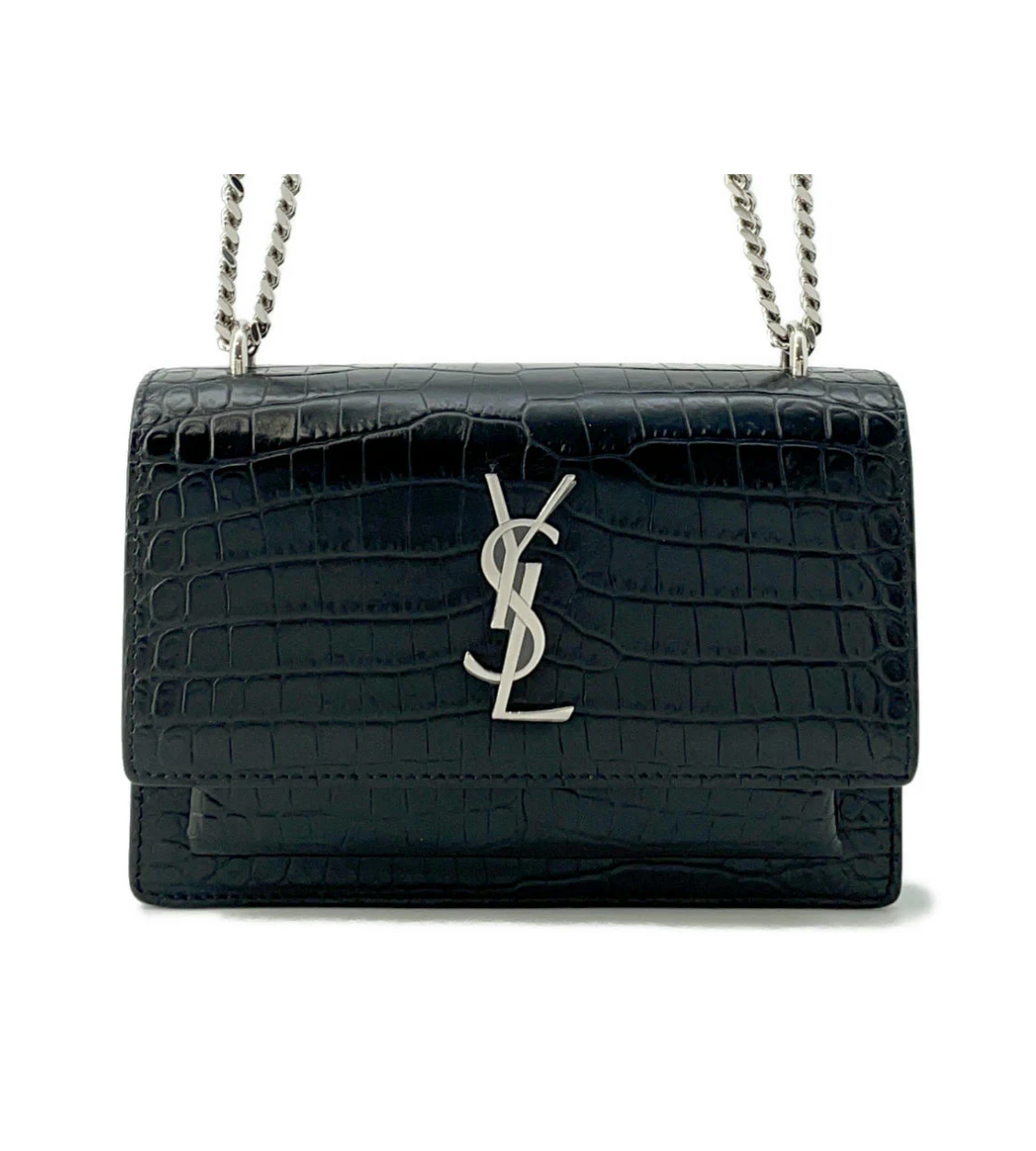 SAINT LAURENT Sunset Croco Embossed Leather Bag