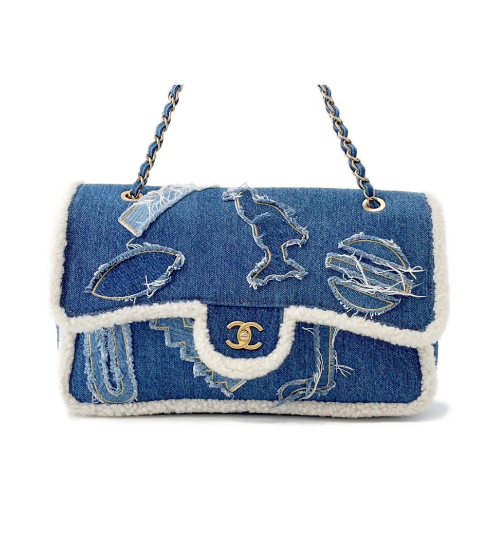 CHANEL Egyptian Line Single Flap Blue Denim Mouton