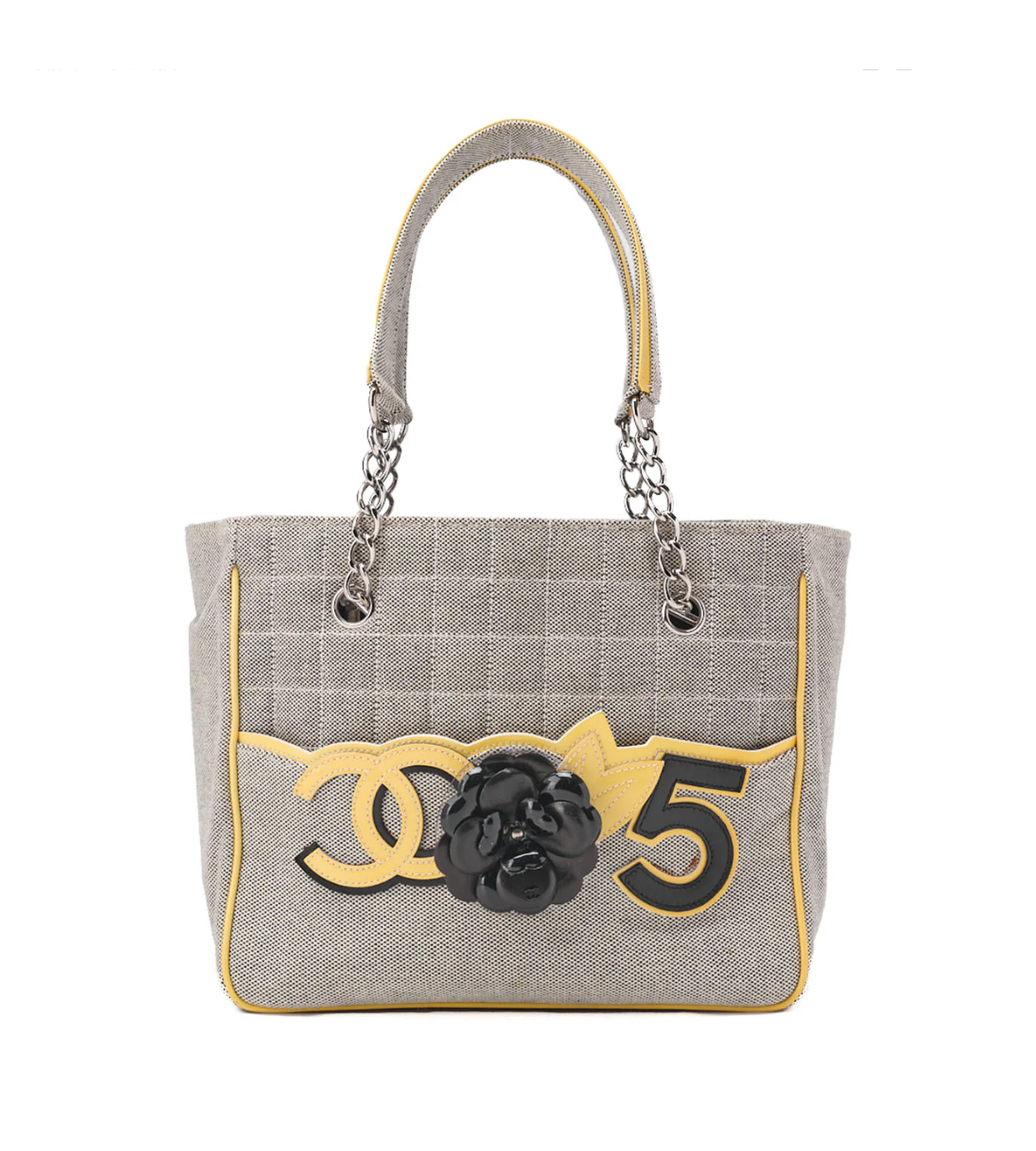 CHANEL Choco Bar Camellia Canvas Tote Bag