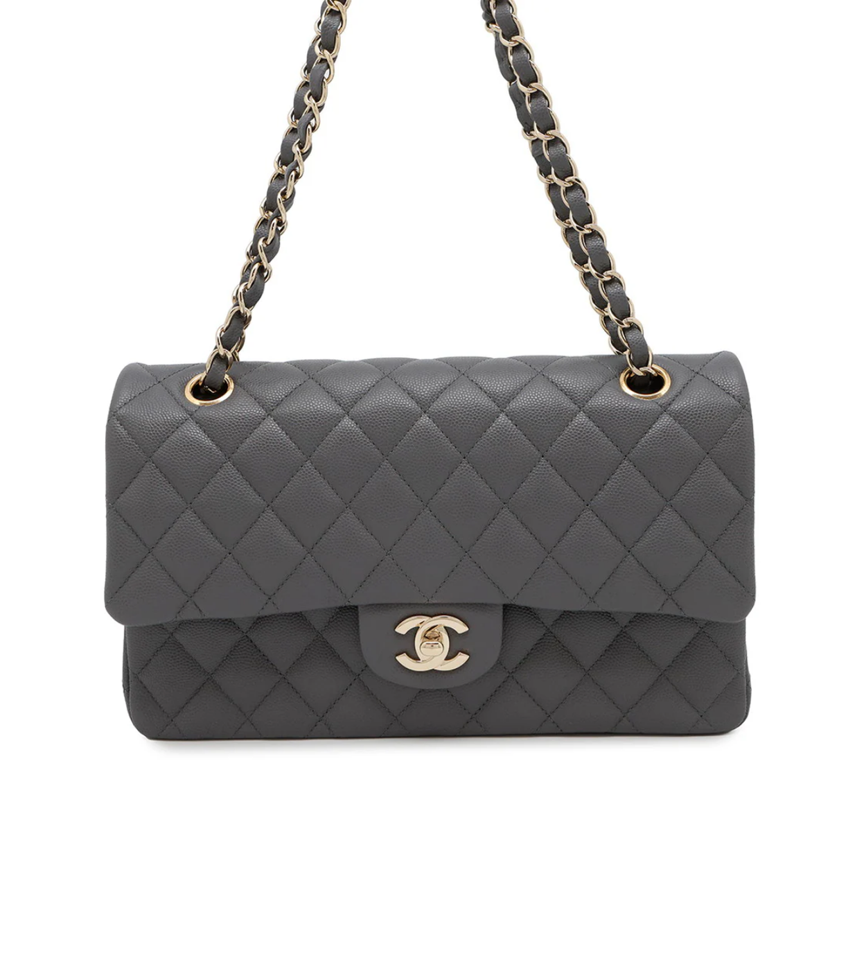 CHANEL 25 Matelasse Double Flap Gray Caviar Leather