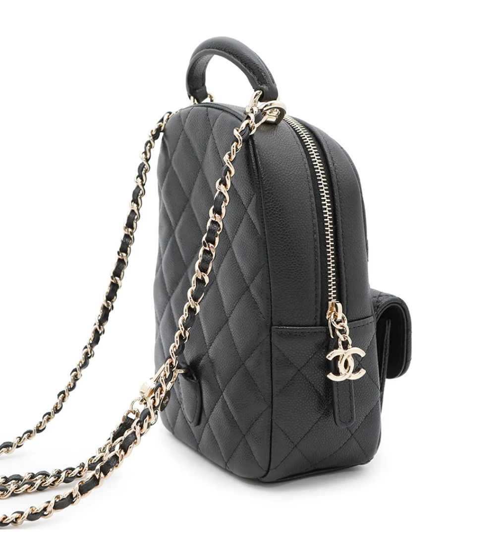 CHANEL Matelasse Black Caviar Leather Mini Backpack