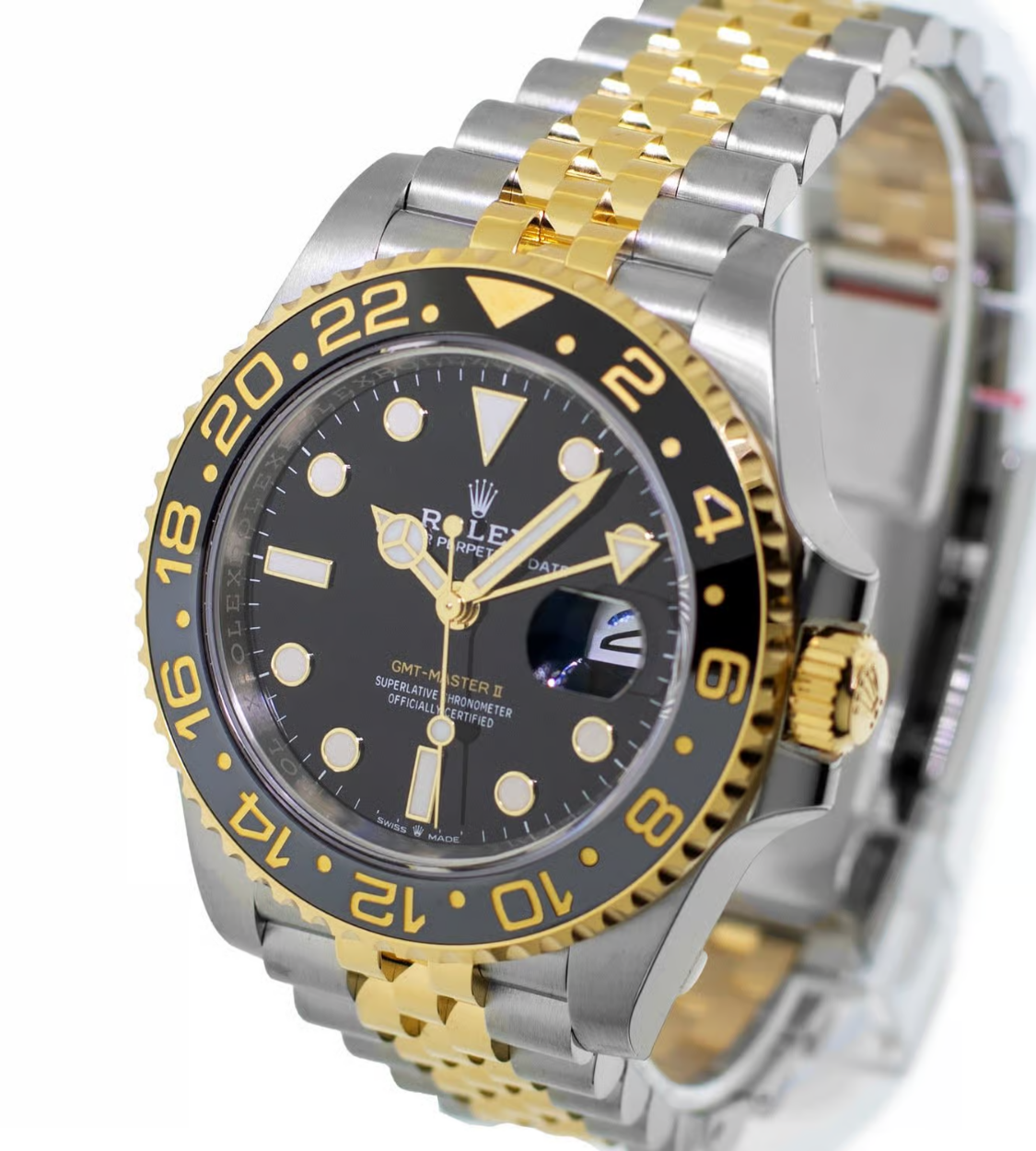 ROLEX GMT MasterII 40mm Stainless Steel 18k Yellow Gold Black Dial