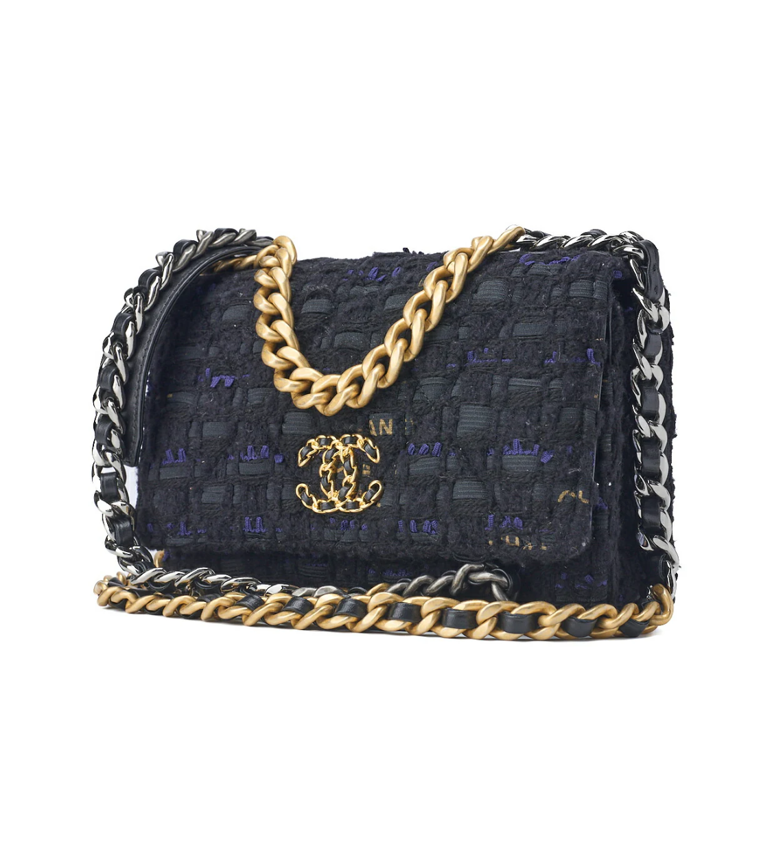 CHANEL 19 Matelasse Tweed Black Shoulder Chain Bag