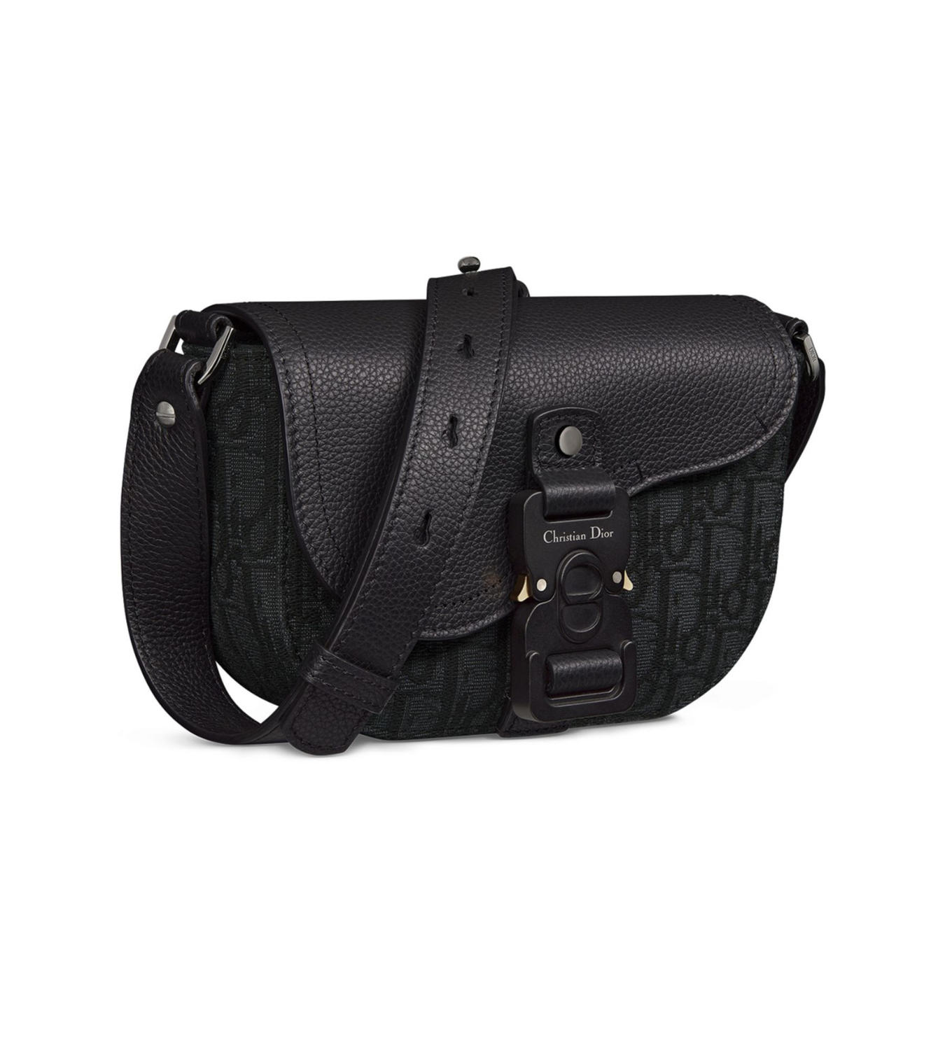 Dior Saddle Flap Black Leather Canvas Mini Messenger Bag