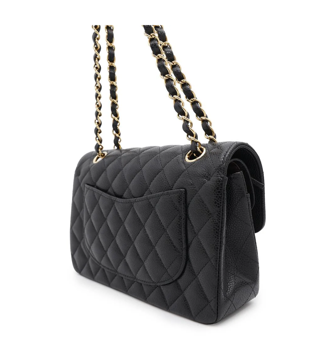 CHANEL 23 Matelasse Double Flap Black Caviar Chain Shoulder Bag