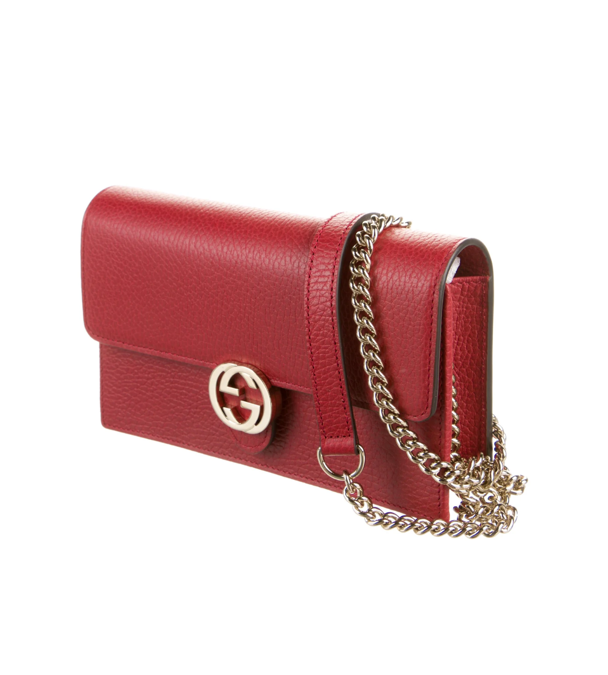 GUCCI Dollar Calfskin Interlocking G Chain Wallet Red