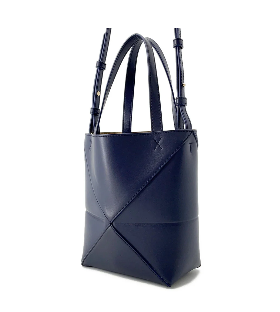 LOEWE Puzzle Fold Blue Tote Shiny Calf Leather Bag