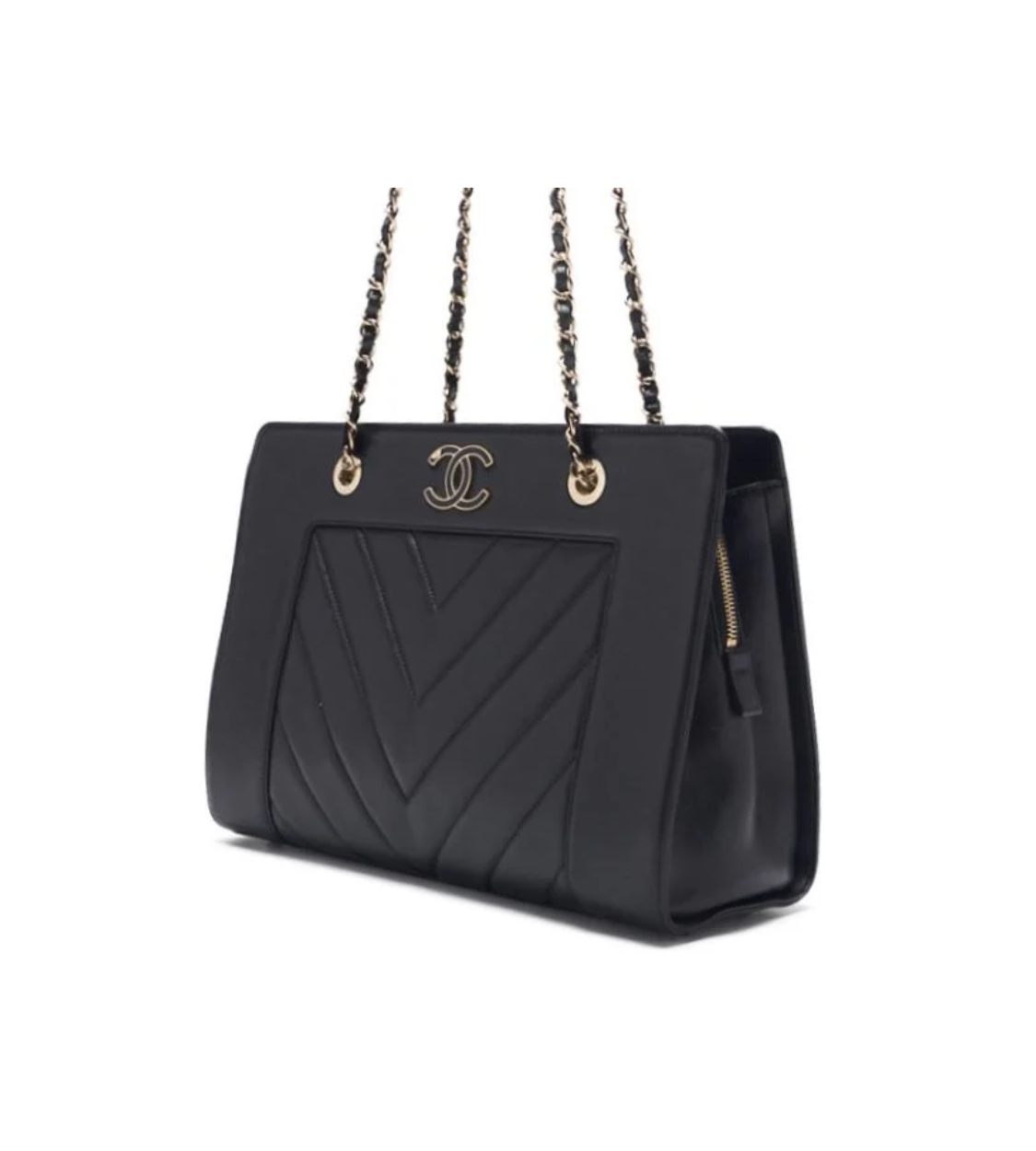 CHANEL V-Stitch Deca Coco Black Lambskin Bag