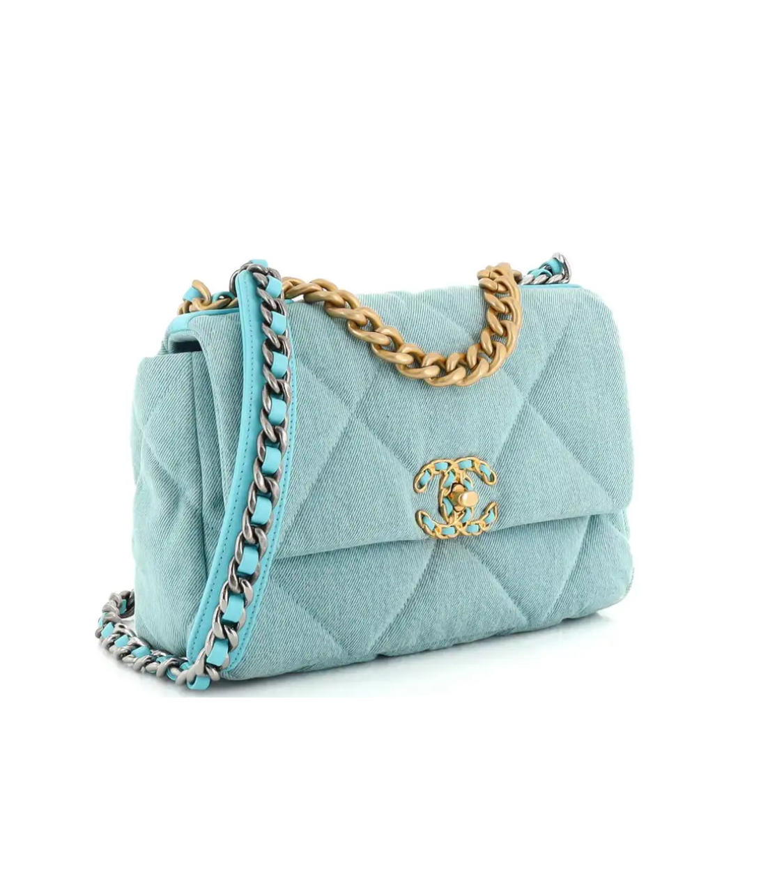 CHANEL 19 Flap Turquise Blue Denim Medium