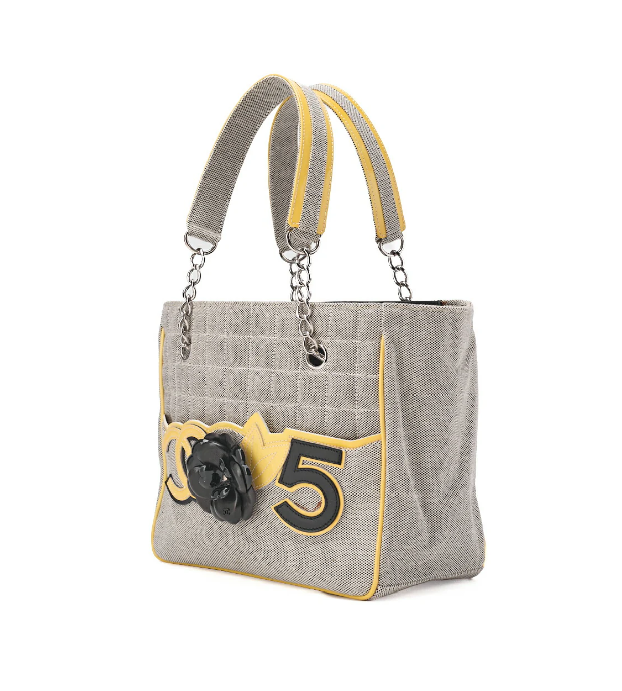 CHANEL Choco Bar Camellia Canvas Tote Bag