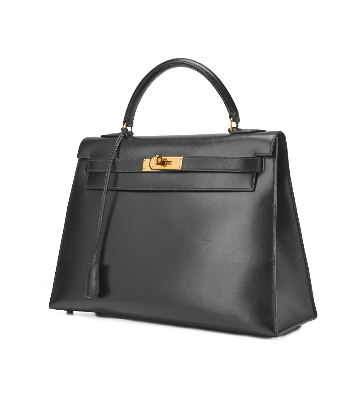 HERMES Kelly 32 Box Calf Black Leather