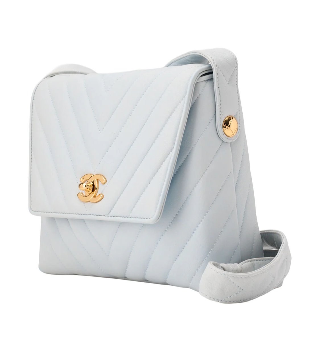 CHANEL V-Stitch Coco Mark Lambskin Light Blue