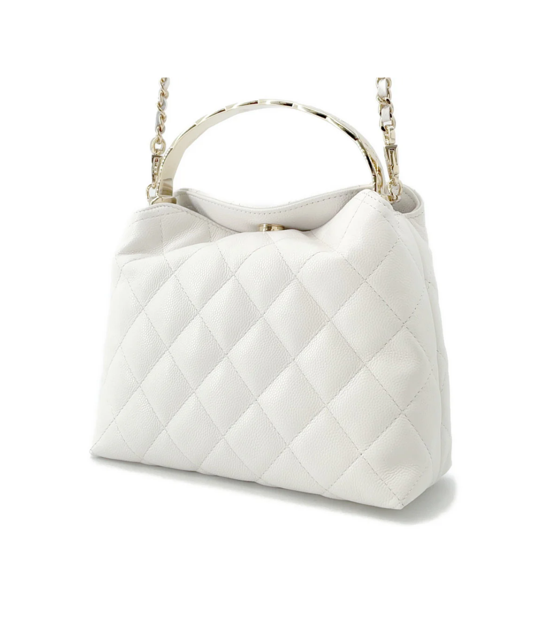 CHANEL Metal Top Handle Bag White Caviar Leather