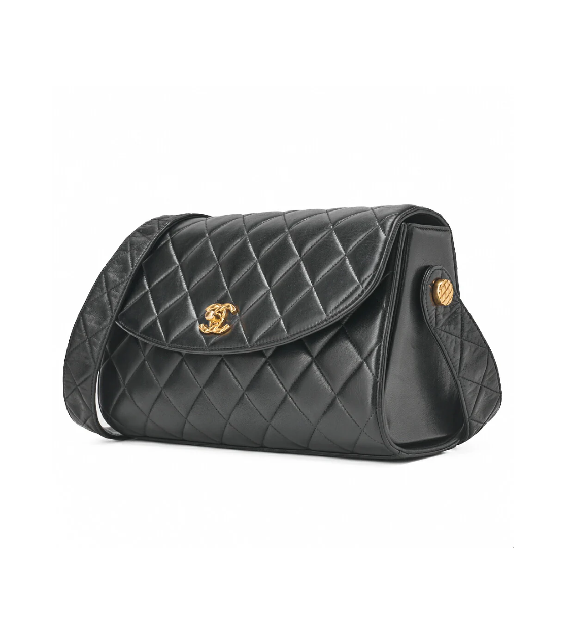 CHANEL Coco Mark Round Flap One Shoulder Lambskin Black