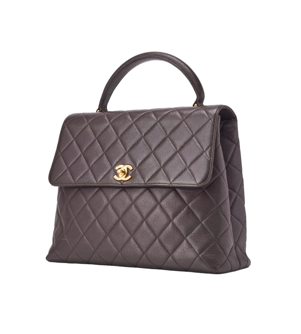 CHANEL Matelasse Turn Lock Caviar Brown
