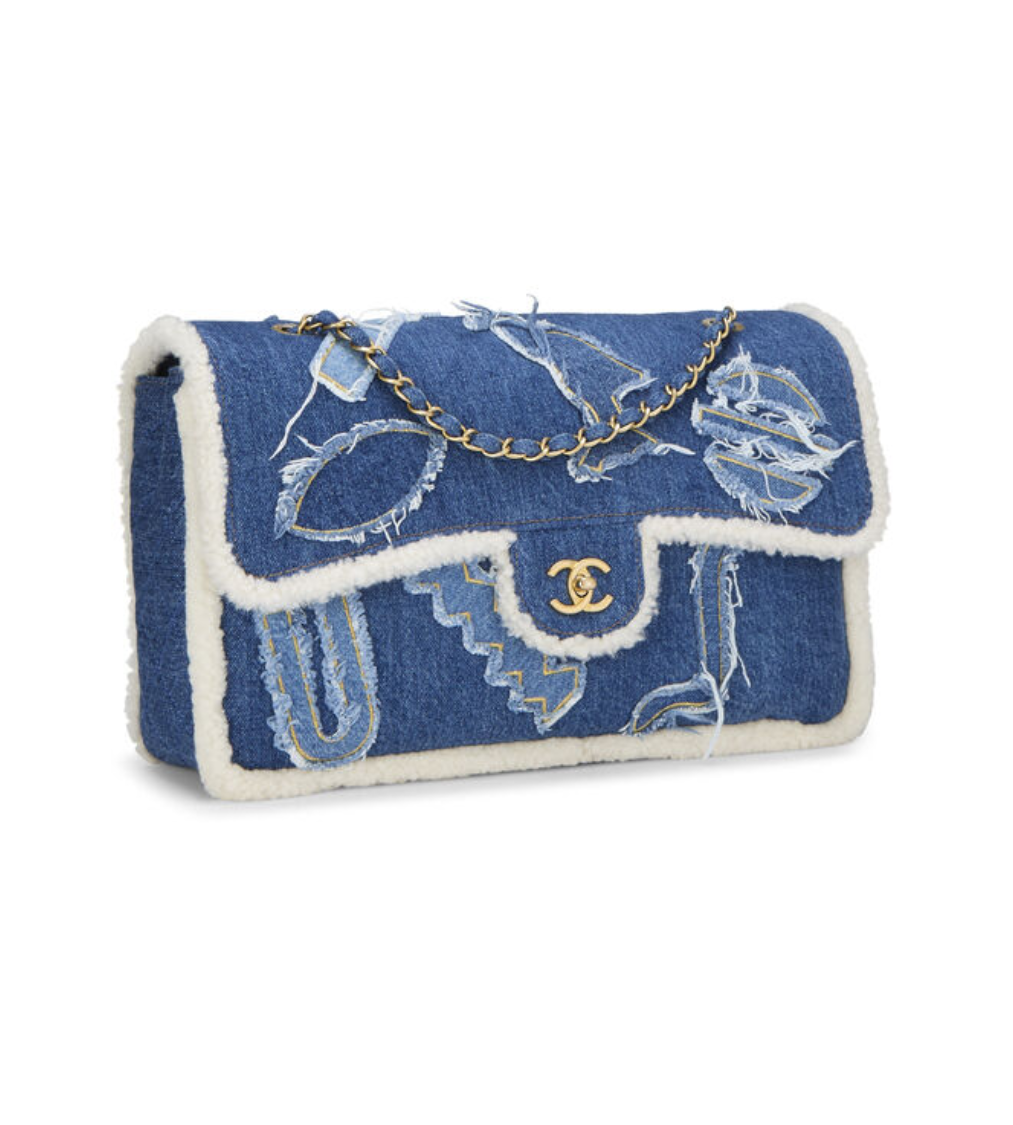 CHANEL Egyptian Line Single Flap Blue Denim Mouton