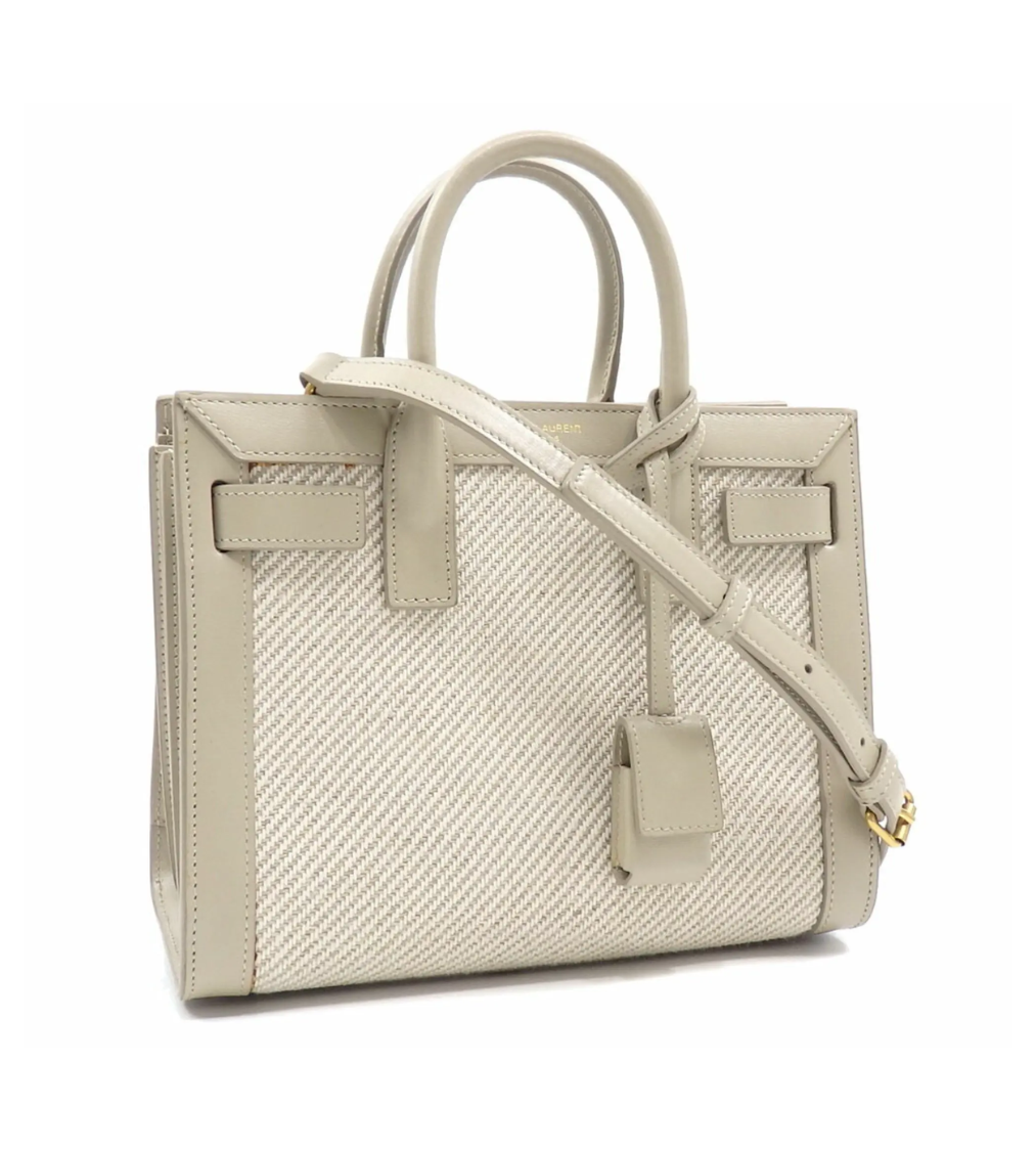 SAINT LAURENT Jour Calf Leather Cotton Linen