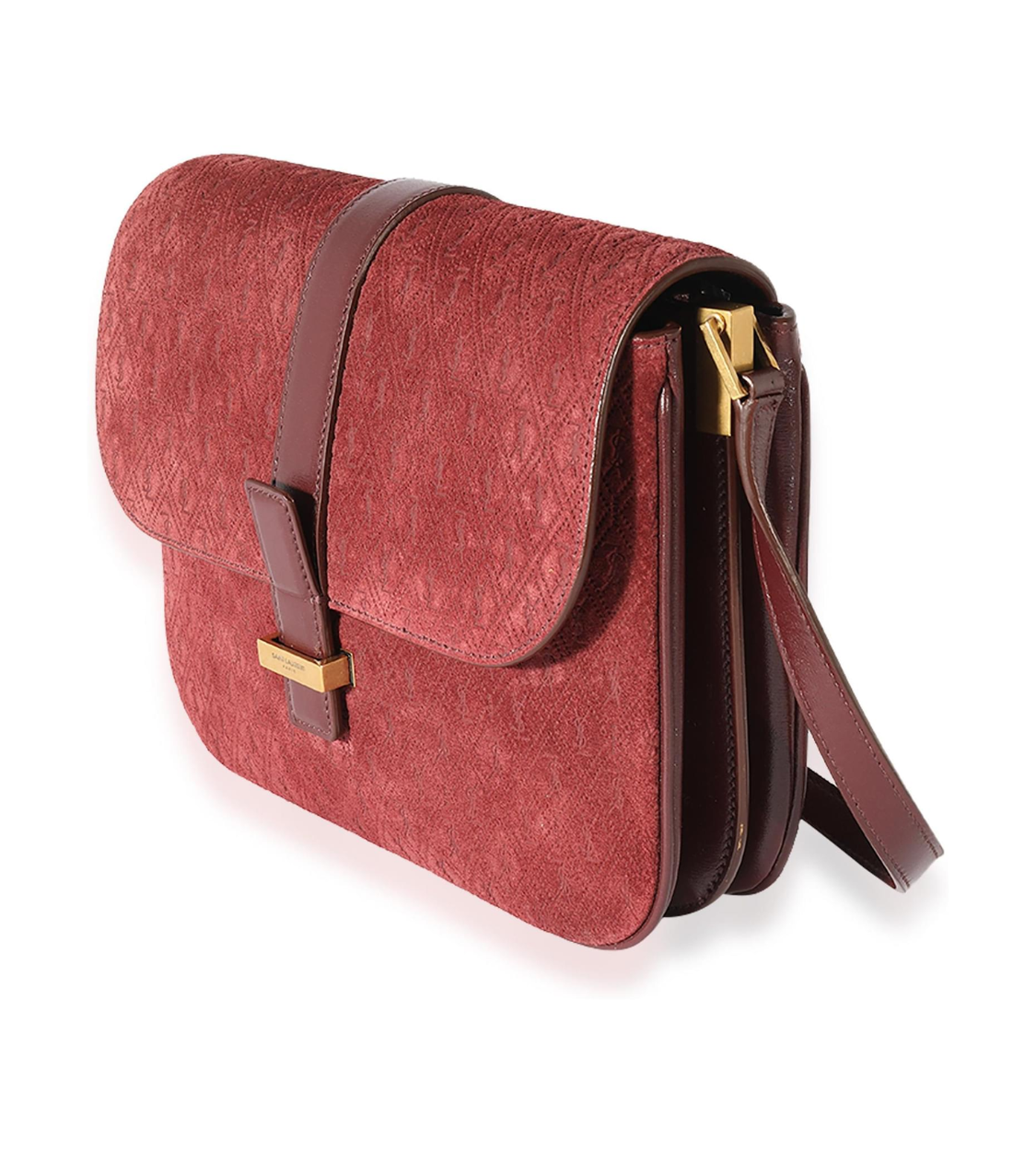 SAINT LAURENT Satchel Monogram Allover Bordeaux Suede Leather