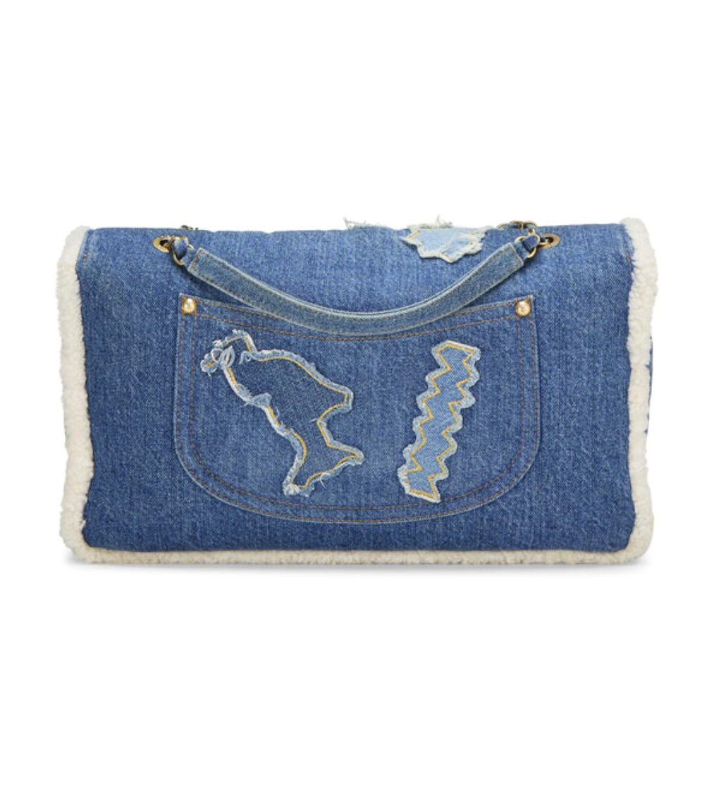 CHANEL Egyptian Line Single Flap Blue Denim Mouton