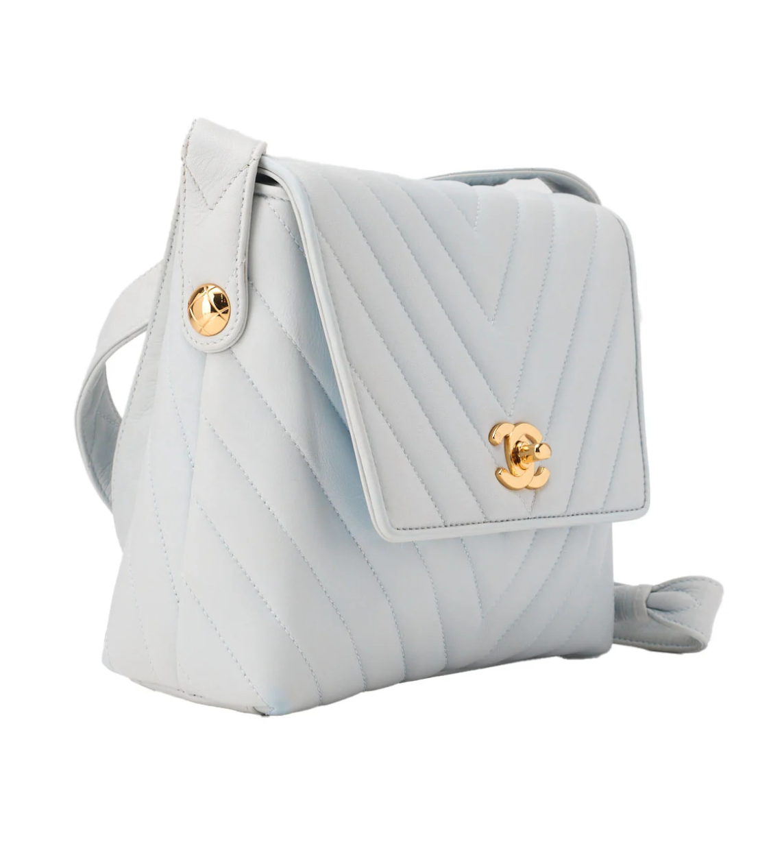 CHANEL V-Stitch Coco Mark Lambskin Light Blue