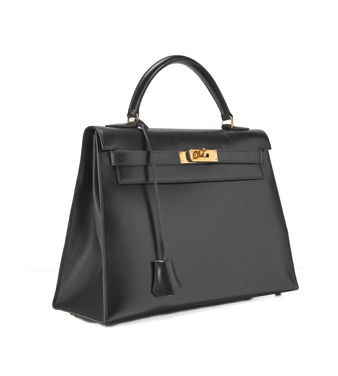 HERMES Kelly 32 Box Calf Black Leather