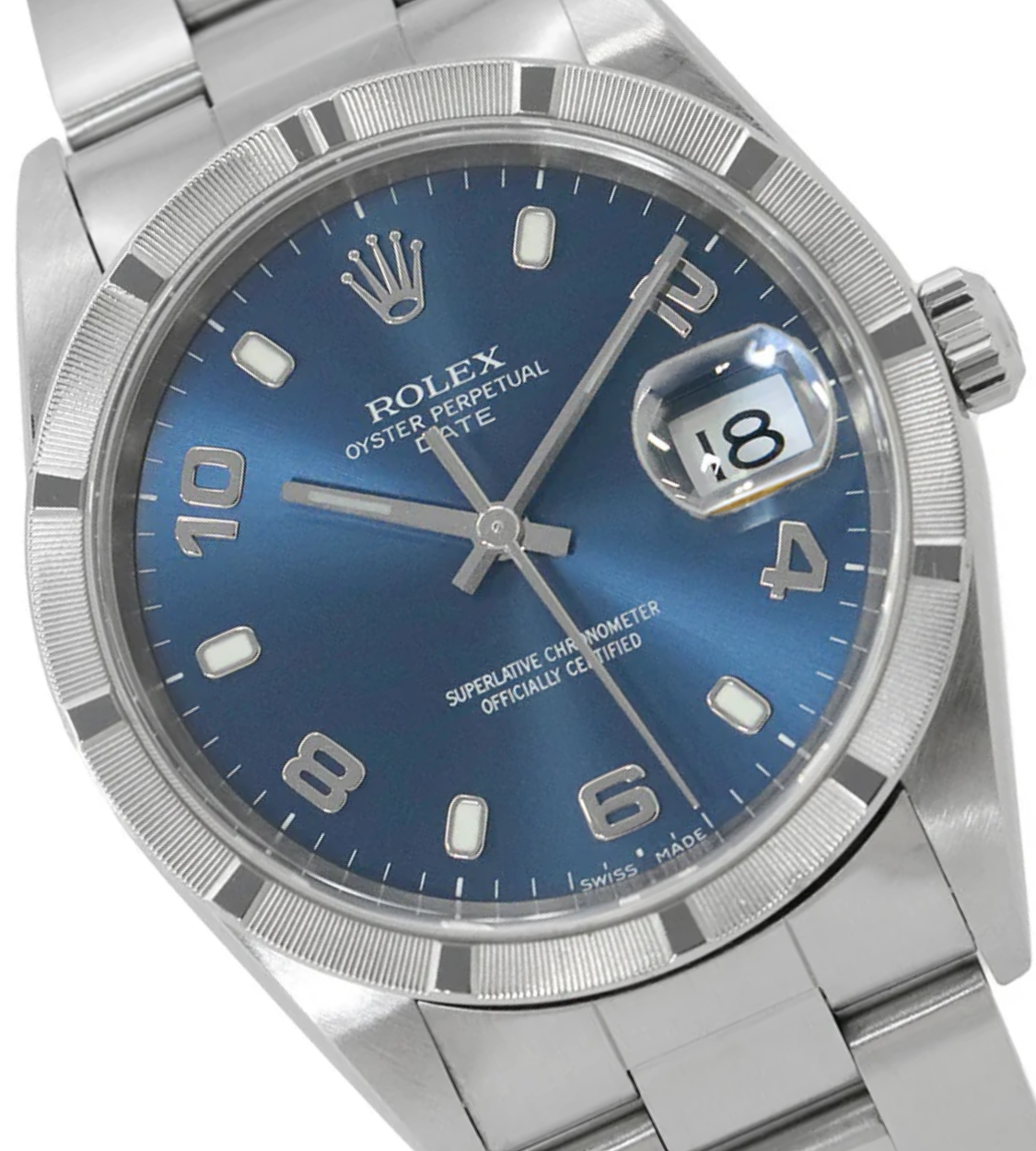 ROLEX Oyster Perpetual Date 34mm Stainless Steel Blue Dial