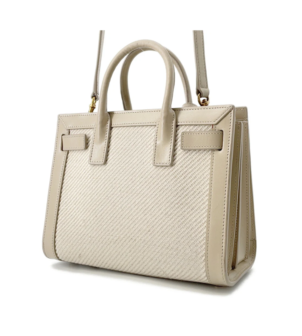 SAINT LAURENT Jour Calf Leather Cotton Linen
