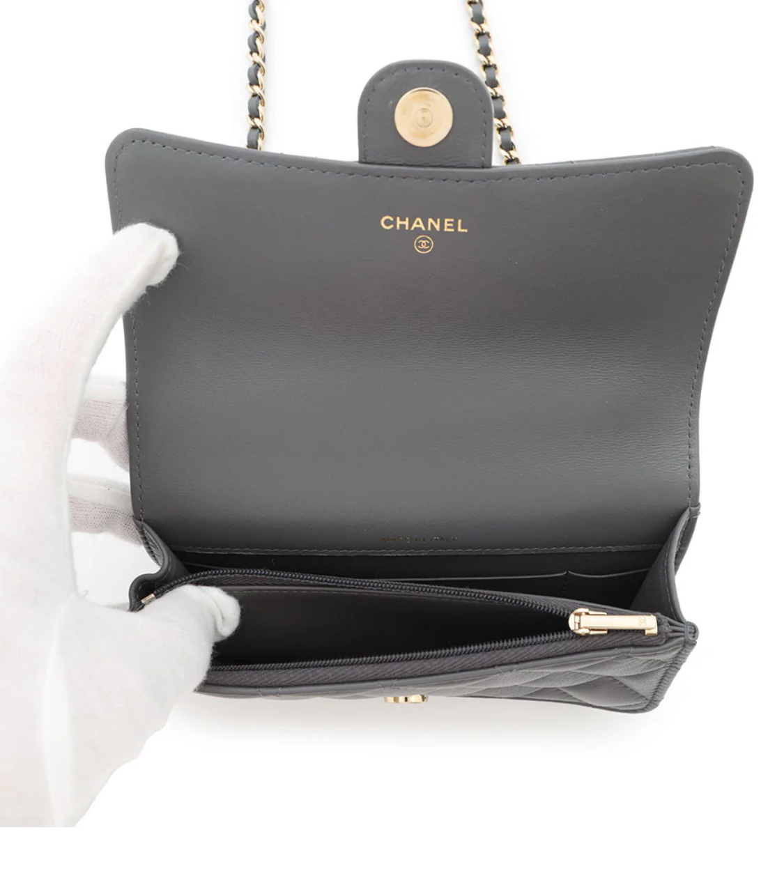 CHANEL Matelasse Chain Wallet Gray Lambskin