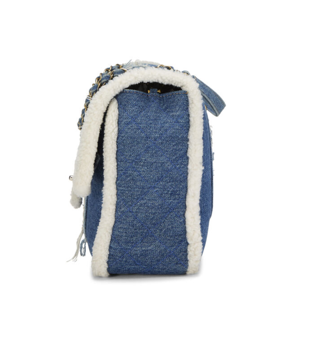 CHANEL Egyptian Line Single Flap Blue Denim Mouton