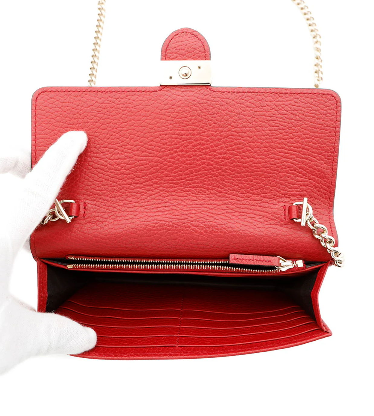GUCCI Dollar Calfskin Interlocking G Chain Wallet Red