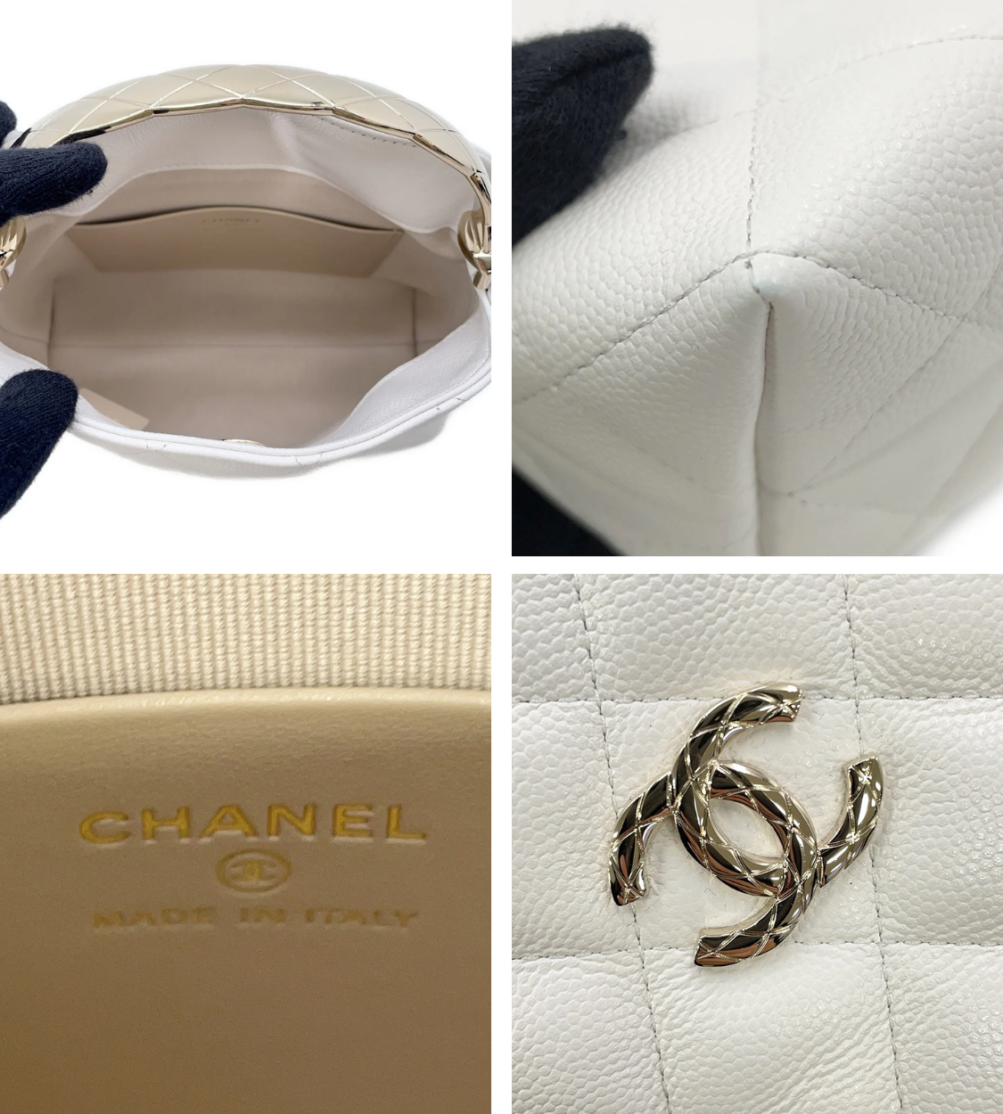 CHANEL Metal Top Handle Bag White Caviar Leather