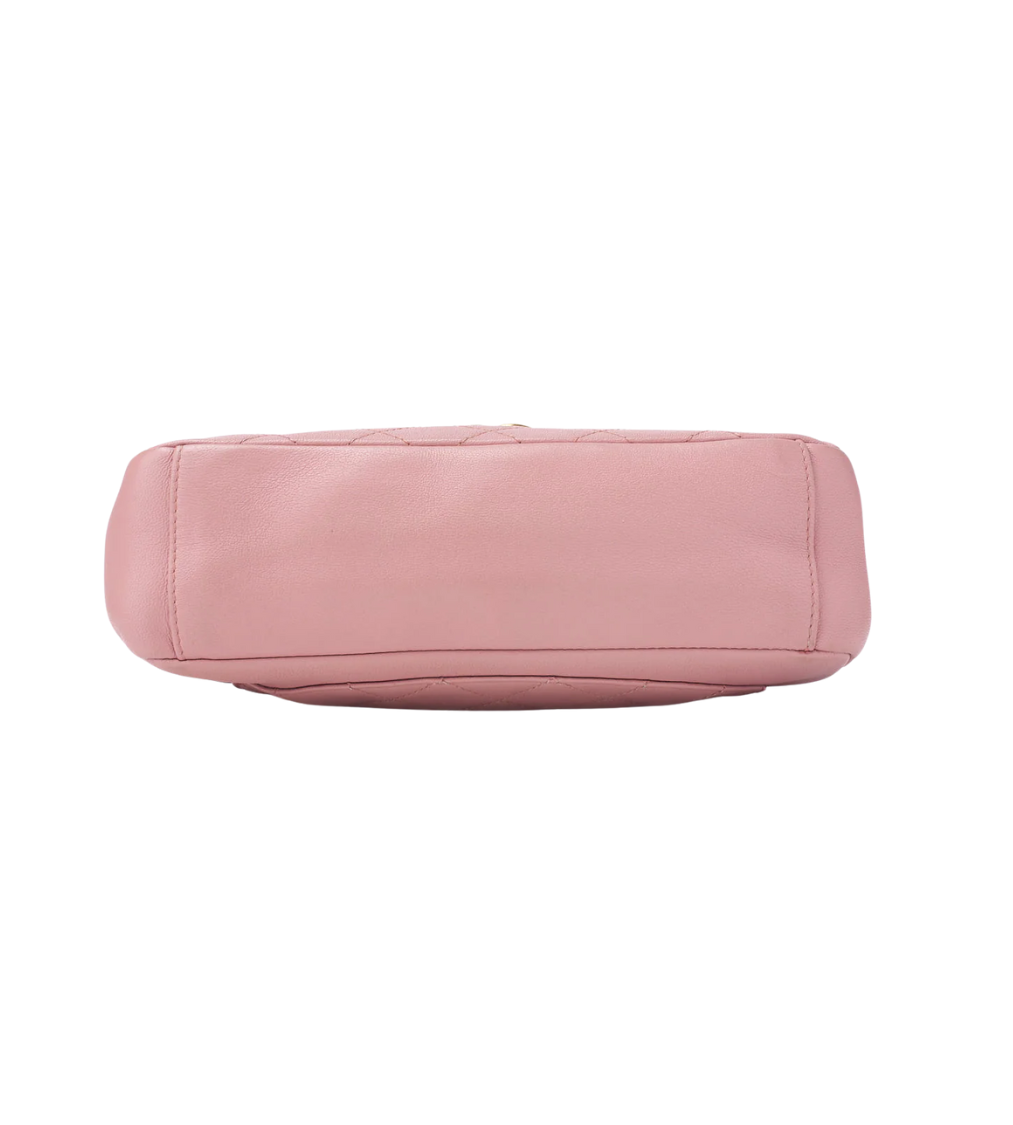 CHANEL Matelasse Pink Lambskin Leather Curved Flap Bag