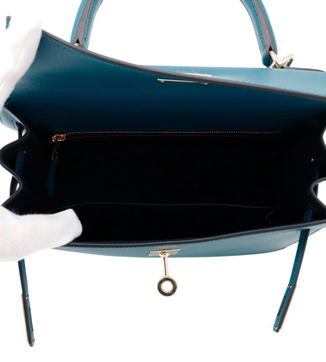 HERMES Kelly 25 Sellier Verso Ocean Veau Madame