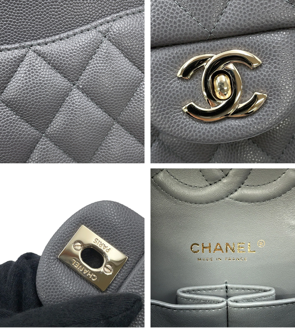 CHANEL 25 Matelasse Double Flap Gray Caviar Leather